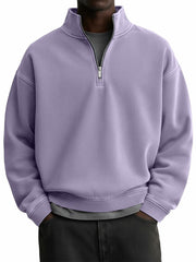 Men's Stylish Vintage Distressed Quarter-zip Stand-up Collar Sweatshirt