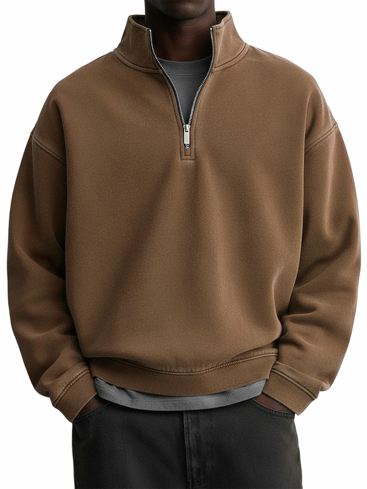 Men's Stylish Vintage Distressed Quarter-zip Stand-up Collar Sweatshirt