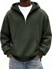 Men's Ribbed Quarter Zip Hoodie with Kangaroo Pocket