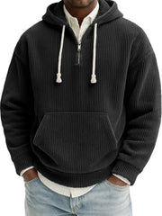 Men's Stylish Quarter-zip Corduroy Ribbed Casual Pullover Hooded Sweatshirt