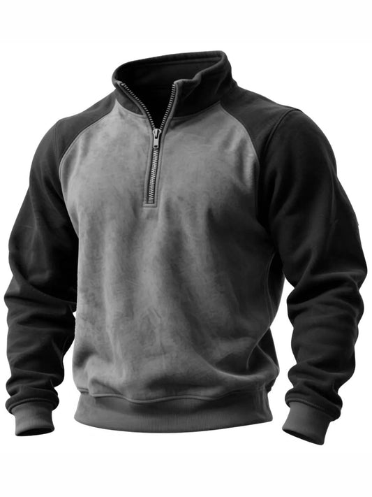 Men's Vintage Distressed Color-block Half-zip Sweatshirt