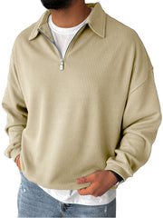 Men's Casual  Everyday Zipper Ribbed Long Sleeved Sweatshirt