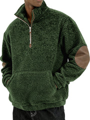 Men's Sherpa Cozy and Stylish Half - Zip Pullover with Elbow Patches