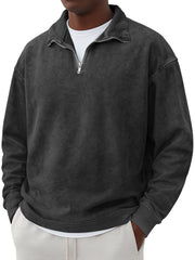 Men's Vintage Washed And Distressed Quarter Zip Sweatshirt