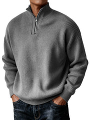 Men's Simple Zipper Turtleneck Casual Knitted Sweater Christmas and New Year Sweater