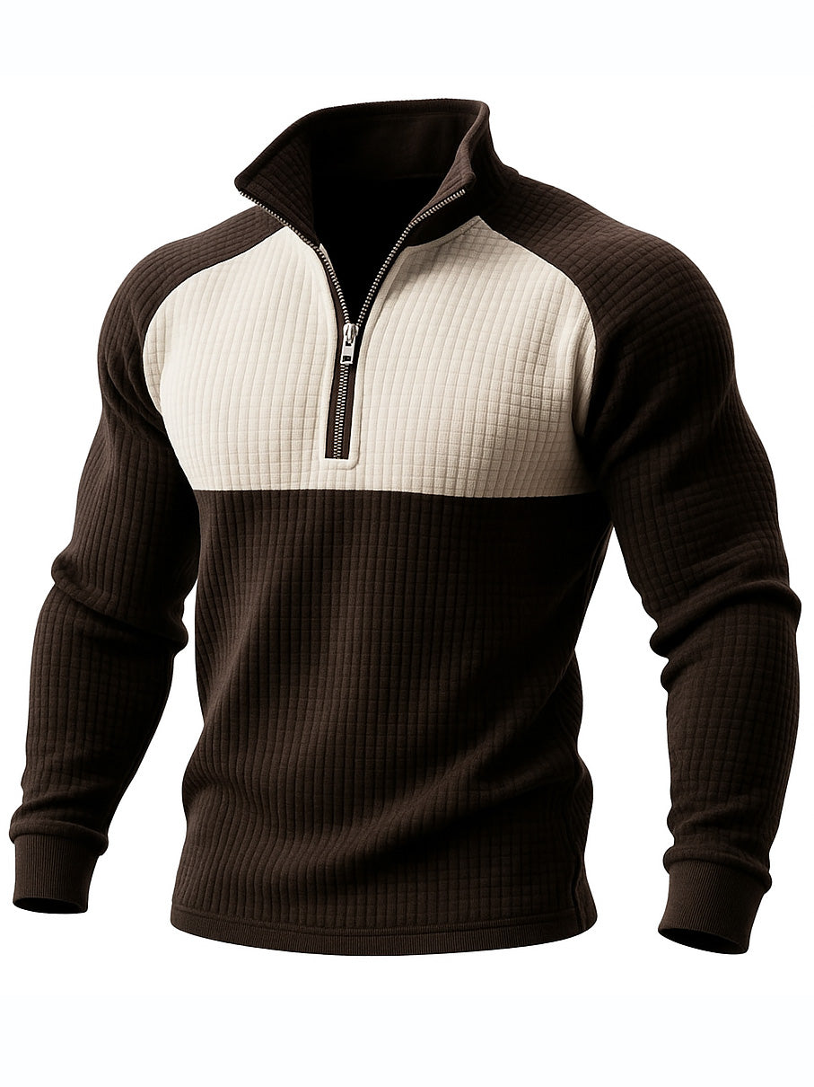 Men's Retro Casual Waffle Quarter-Zip Stand-up Collar Sweatshirt