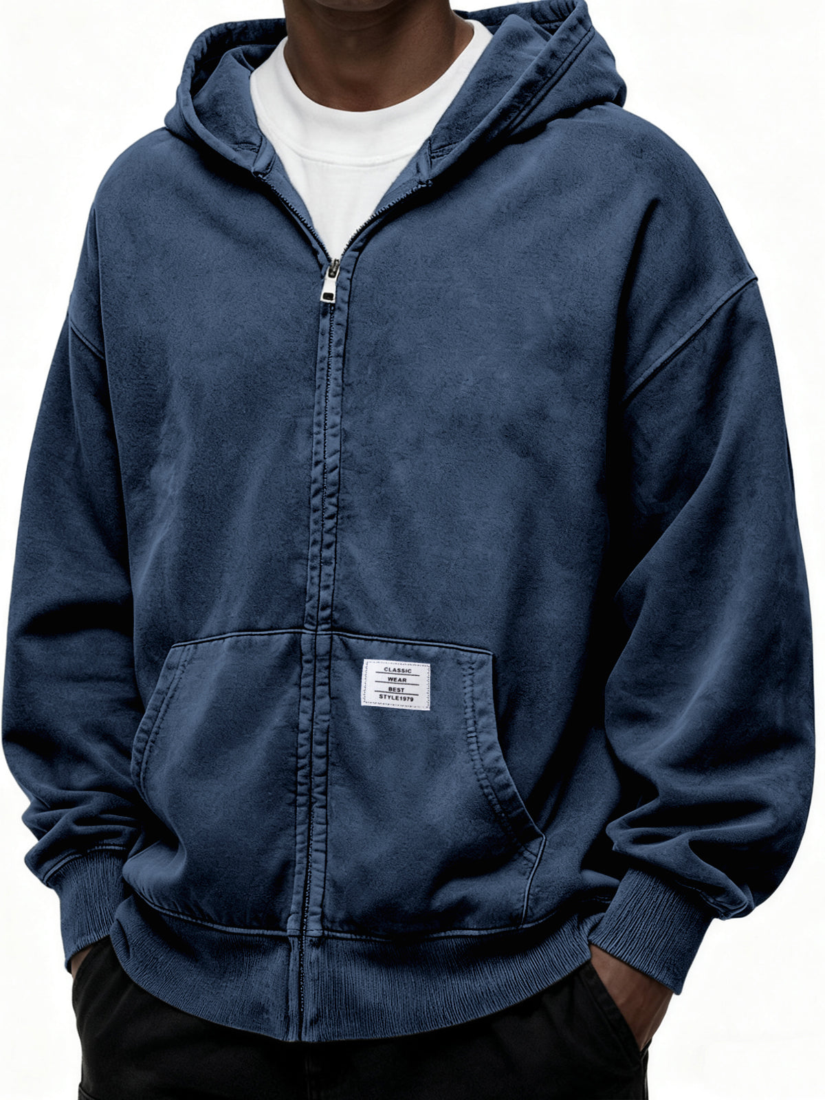 Heavyweight Hooded Full-zip Cardigan Sweatshirt with Kangaroo Pocket and Label