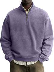 Men's Vintage Distressed Washed Quarter-Zip Sweatshirt