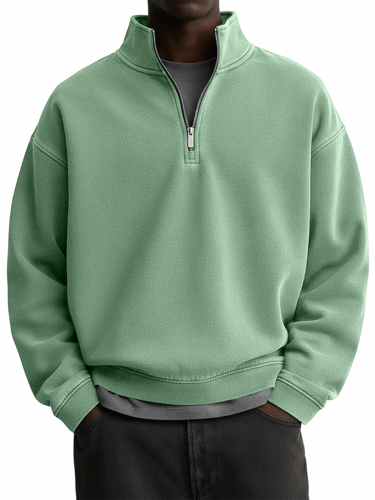 Men's Stylish Vintage Distressed Quarter-zip Stand-up Collar Sweatshirt