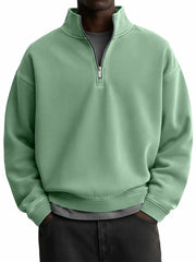 Men's Stylish Vintage Distressed Quarter-zip Stand-up Collar Sweatshirt