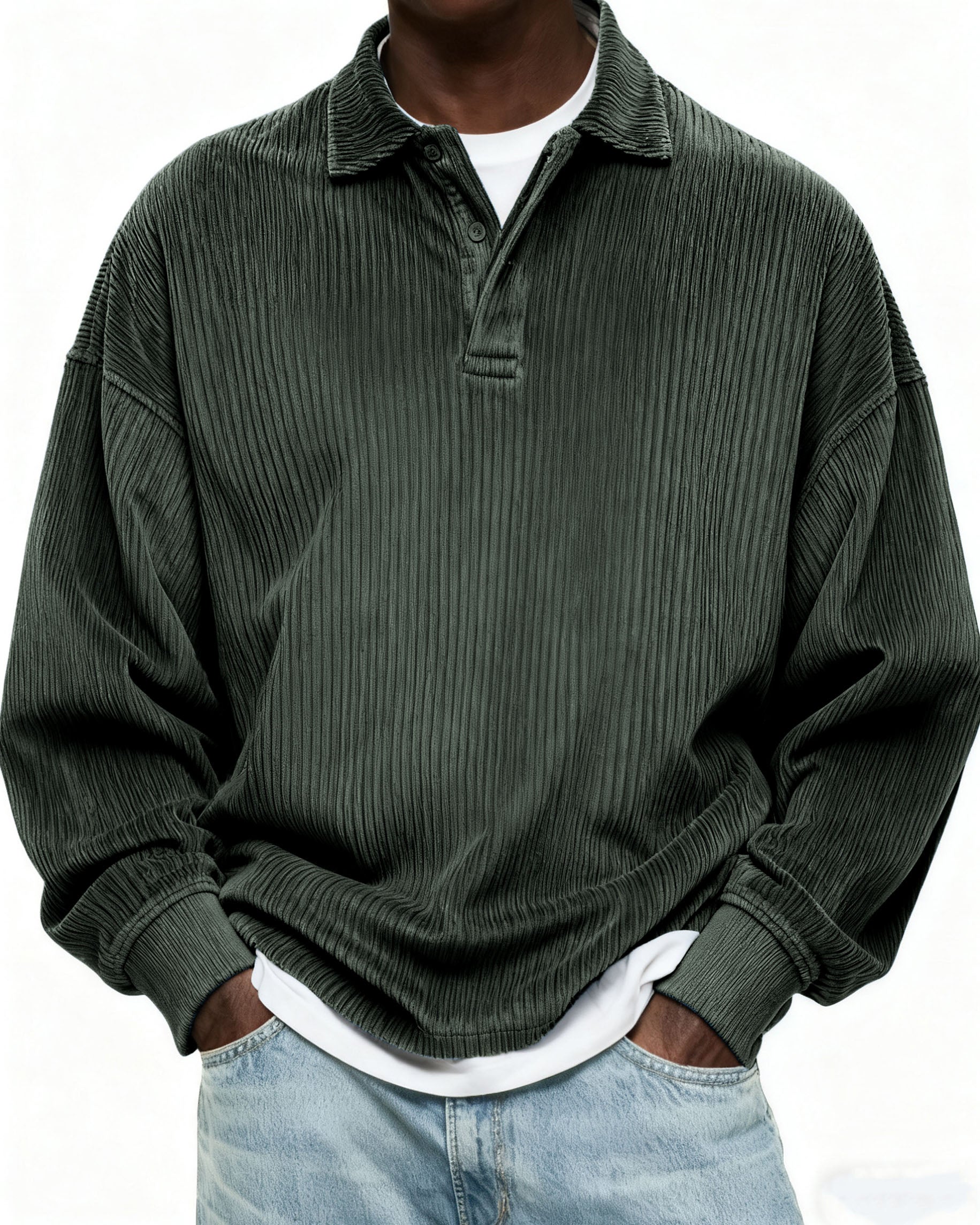 Men's Simple Corduroy Texture Button Daily Pullover POLO Shirt