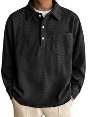 Men's Long Sleeve Pocket Polo Shirt with Vertical Stripes