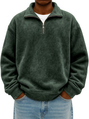 Men's Quarter Zip Stylish Suede Distressed Pullover