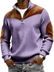 Men's Vintage Wide-ribbed Quarter-zip Suede Stitching Pullover