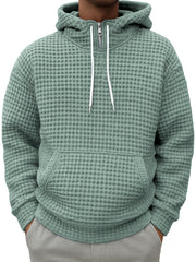 Men's Half-zip Plaid Textured Casual Hooded Sweatshirt