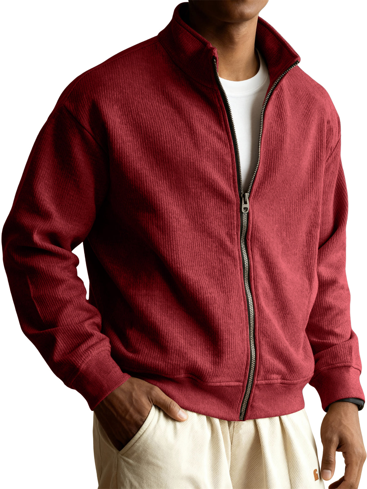 Men's Retro Casual Stand-collar Zippered Striped Jacket