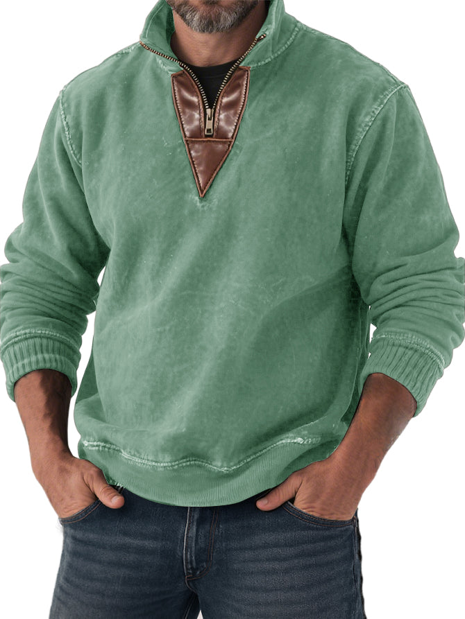 Men's Vintage Casual Patchwork Half-zip Stand-up Collar Casual Sweatshirt