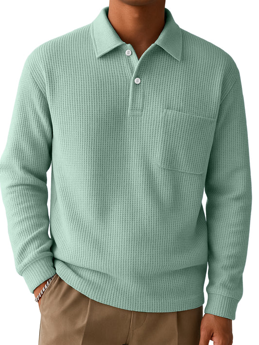 Men's Casual Comfortable Waffle Pocket Long-sleeved Polo Shirt