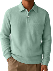Men's Casual Comfortable Waffle Pocket Long-sleeved Polo Shirt