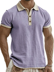 Men's Breathable Linen Crinkled Casual Colorblock Vacation Daily Short-sleeved Polo Shirt