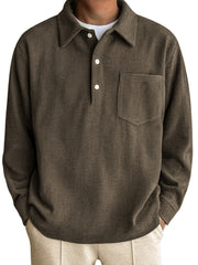 Men's Long Sleeve Pocket Polo Shirt with Vertical Stripes