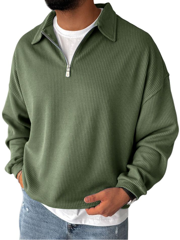 Men's Casual  Everyday Zipper Ribbed Long Sleeved Sweatshirt
