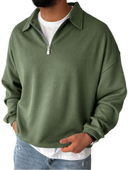 Men's Casual  Everyday Zipper Ribbed Long Sleeved Sweatshirt
