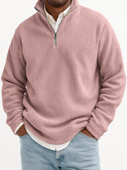 Men's Stylish Quarter-Zip Corduroy Ribbed Polo Sweatshirt