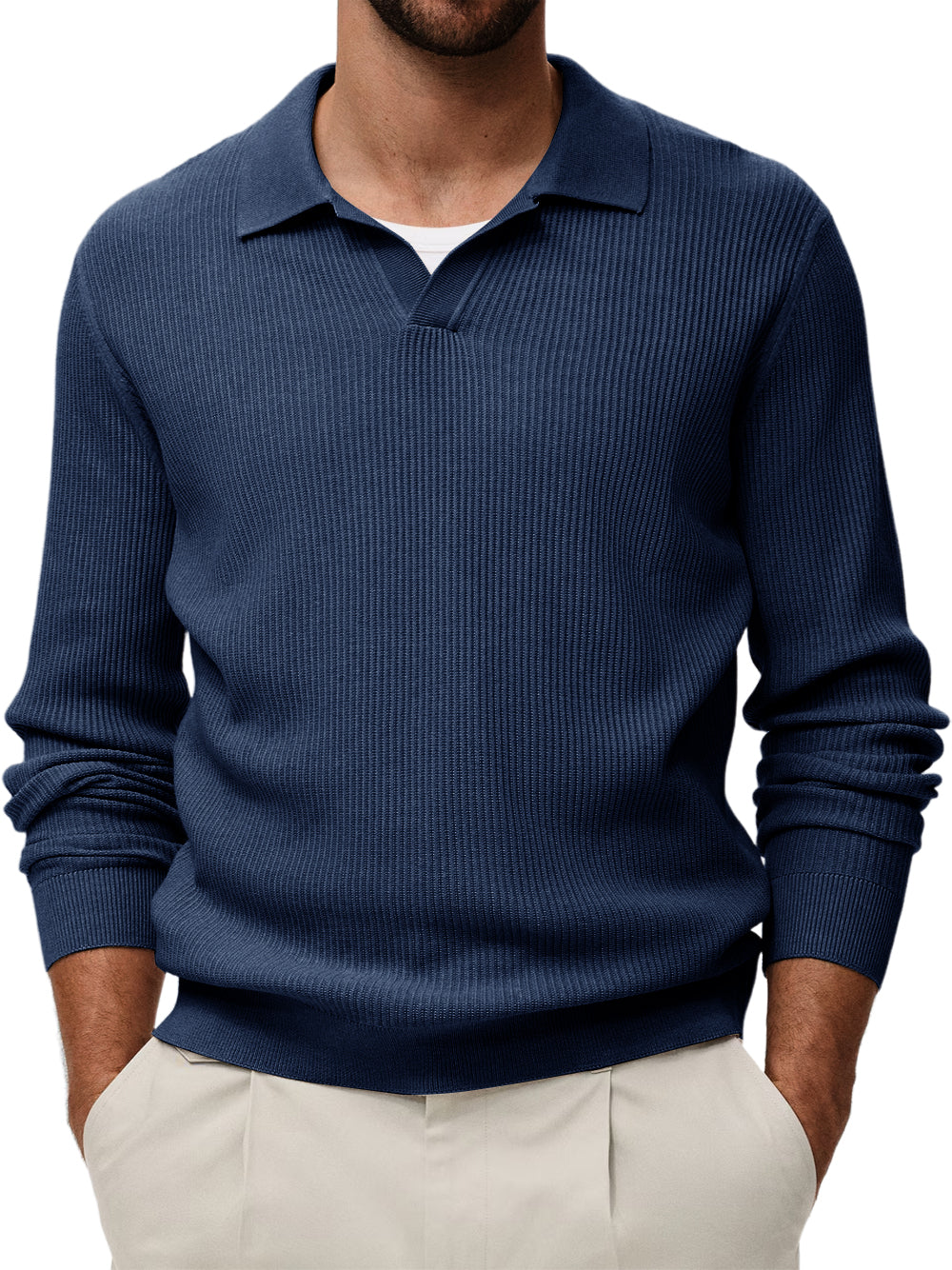 Men's Comfortable V-neck Vintage Stretch Striped Polo Shirt