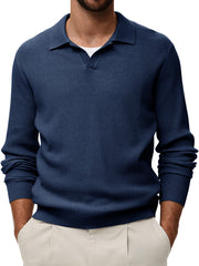 Men's Comfortable V-neck Vintage Stretch Striped Polo Shirt