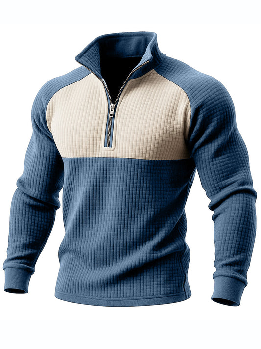 Men's Retro Casual Waffle Quarter-Zip Stand-up Collar Sweatshirt