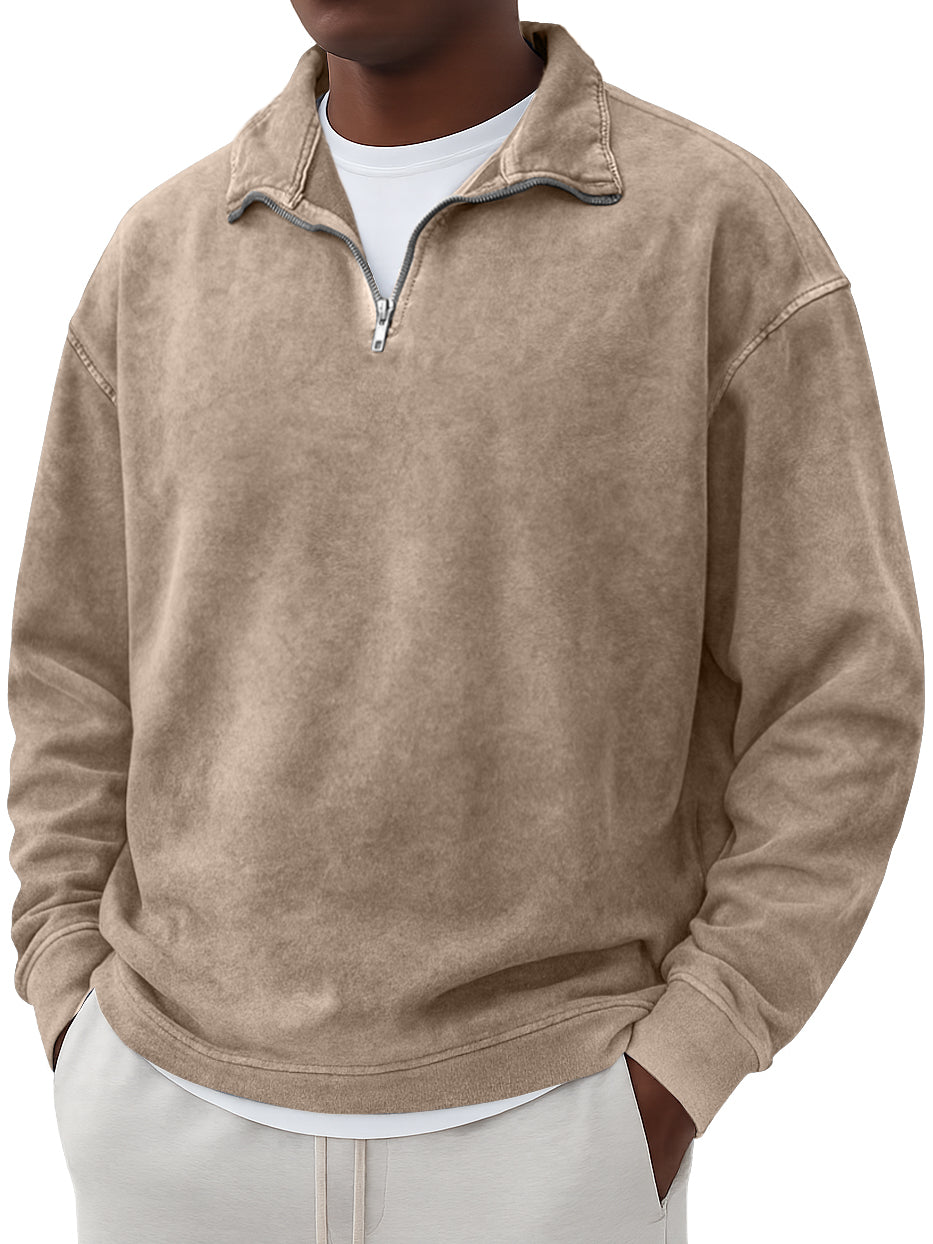 Men's Vintage Washed And Distressed Quarter Zip Sweatshirt