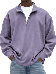 Men's Minimalist Ribbed Quarter Zip Long-sleeved T-shirt