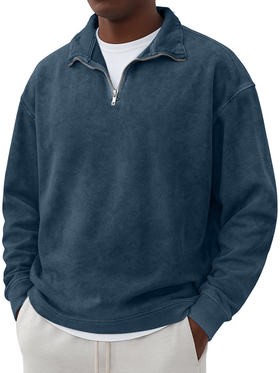 Men's Vintage Washed And Distressed Quarter Zip Sweatshirt