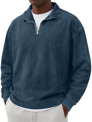 Men's Vintage Washed And Distressed Quarter Zip Sweatshirt
