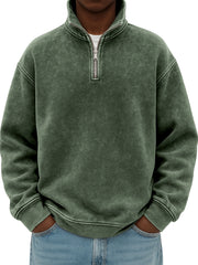 Men's Stylish Quarter-zip Distressed Stand Collar Basic Pullover