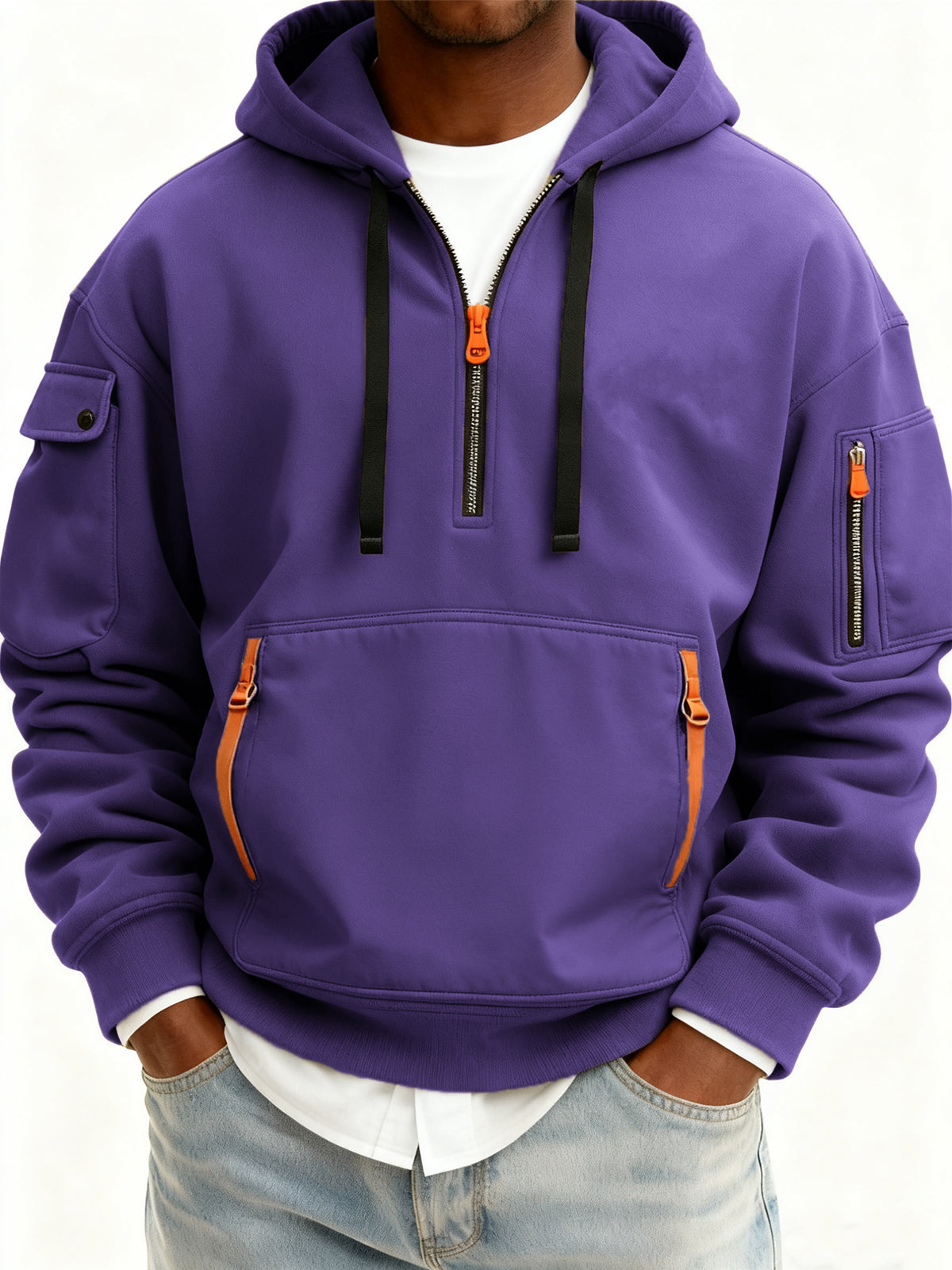 Men's Casual Sports Multi-zip Pullover Hoodie