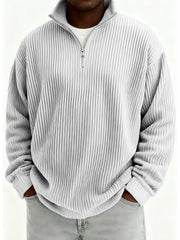 Men's Quarter-Zip Stylish Pleated Ribbed Pullover