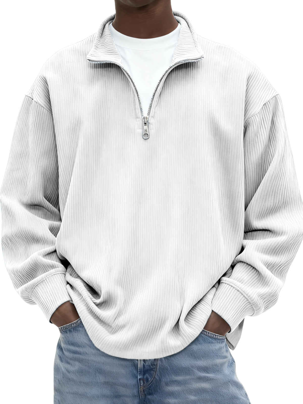 Men's Minimalist Ribbed Quarter Zip Long-sleeved T-shirt