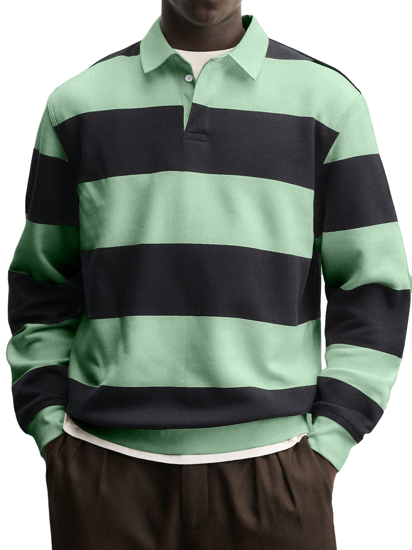 Men's Casual Striped Contrast Collar Polo Shirt